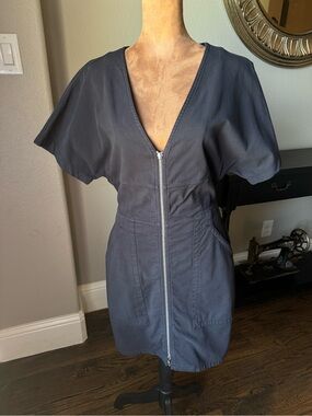 A.L.C. Black Novak Utility Denim Bottom Zip Mini Dress Size 6 Cotton